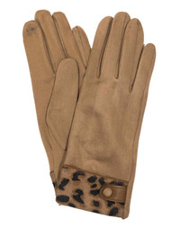 Womens Camel Tan Leopard Print Stretch Fit Texting & Tech Touchscreen Gloves