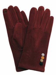 Womens Burgundy Faux Suede Button Stretch Fit Texting & Tech Touchscreen Gloves