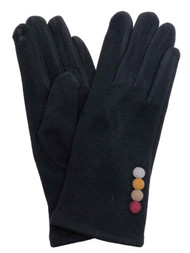 Womens Black Faux Suede Button Stretch Fit Texting & Tech Touchscreen Gloves