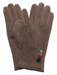 Womens Brown Faux Suede Button Stretch Fit Texting & Tech Touchscreen Gloves