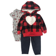 Carters Infant Girls Outfit Red Plaid Heart Hoodie Floral Bodysuit & Pants