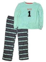 Womens Plush Mint Nice One Christmas Holiday Pajamas Fleece Sleep Set