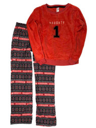 Womens Plush Red Naughty One Christmas Holiday Pajamas Fleece Sleep Set