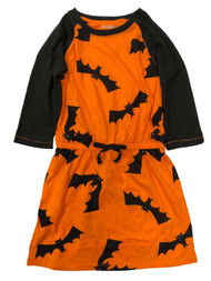 Girls Orange & Black Bat Halloween T-Shirt Dress