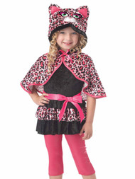 Toddler Girls Pink & Black Leopard Cutesy Kitty Cat Halloween Costume Dress 3-4T
