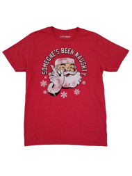 Mens Heather Red Someones Been Naughty Santa Claus Christmas Holiday T-Shirt