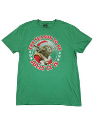 Star Wars Mens Heather Green Yoda Jolly Christmas Holiday T-Shirt