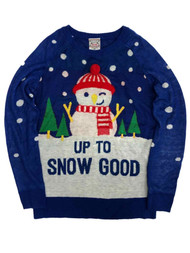 Womens Lightweight Blue Up To Snow Good Snowman Christmas Holiday Sweater