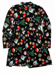 Girls Black Velvet Christmas Tree Stocking Star & Snowflake Holiday Dress