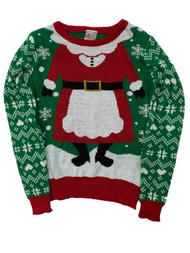 Womens Lightweight Green Snowflake Mrs Santa Christmas Holiday Sweater