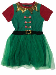 Womens Green Tulle Sequin Elf Christmas Holiday Sweater Dress