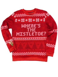 Mens Red Snowflake Print Where's The Mistletoe Christmas Holiday Sweatshirt