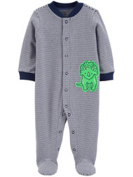 Carters Infant Boys Blue Striped Green Dinosaur Sleeper Footie Pajamas