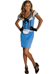 Junior Womens Blue & White Miss Wonderland Halloween Costume Tank Dress