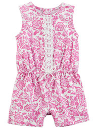 Carters Infant Girls Pink & White Flower Butterfly Romper Bodysuit Creeper 24M