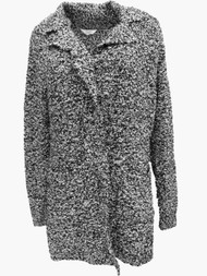 Womens Black & White Cable Knit Notch Collar Sweater Casual & Dress Cardigan