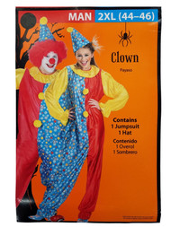 Disguise Mens Clown Halloween Costume Jumpsuit & Hat 2XL 44-46