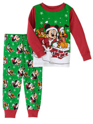 Disney Infant Boys Green Mickey Mouse & Pluto Dog Christmas Holiday Pajamas 9M