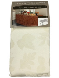 Autumn Gatherings Ivory Cream Damask Fabric Banquet Tablecloth, 6' Folding Table