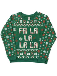 Junior Womens Green Light Up Fa La La Christmas Holiday Sweatshirt
