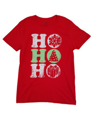 Mens Red Ho Ho Ho Christmas Tree Snowflake Faded Graphic T-Shirt