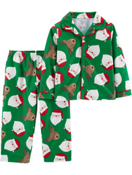 Carters Infant & Toddler Boys Green Santa Reindeer Christmas Holiday Pajamas