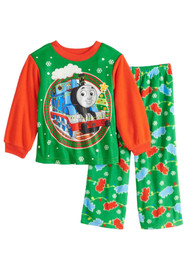 Thomas The Train Toddler Boys Green & Red Fleece Christmas Pajama Set
