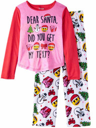 Girls Pink & White Emoji Dear Santa Text Christmas Present Holiday Pajamas