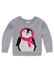 Toddler Girls Gray & Pink Penguin Holiday Winter Sweater