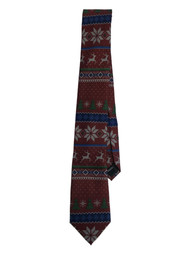 Men's Red Reindeer Snowflake & Christmas Tree Neck Tie Holiday Necktie