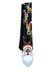 Men's Black Santa Claus & Reindeer Christmas Neck Tie Holiday Necktie