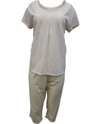 Womens Pastel Yellow Daisy Floral Flower Pajamas Knit Short Sleeve Sleep Set