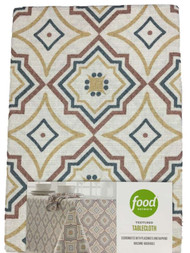 Food Network Teal Rust & Gold Geometric Tablecloth, Fabric Table Cloth 70" Round