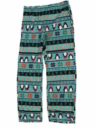 Womens Blue Fleece Penguin & Candycane Christmas Pajama Bottoms Sleep Pants