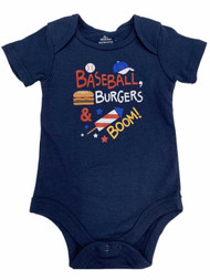 Infant Baby Boys Navy Blue Baseball Burgers & Boom Patriotic Bodysuit Outfit