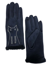 Womens Navy Blue Kitty Cat Stretch Fit Texting & Tech Touchscreen Gloves