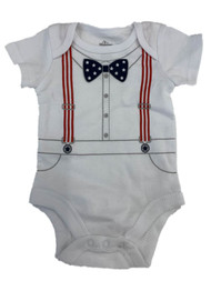 Infant Baby Boys Patriotic Bow Tie & Suspender White Bodysuit Outfit
