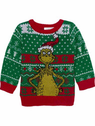 Infant Boys Green & Red The Grinch Christmas Holiday Knit Sweater