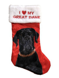 Red Satin I Love My Great Dane Dog Christmas Holiday Stocking