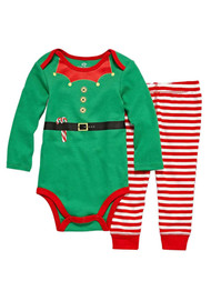 Infant Boys Green & Red Elf Bodysuit & Candy Cane Pant Christmas Outfit