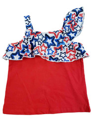 Toddler Girls Red White Blue Patriotic Star Ruffle Tank Top Baby Tee Shirt