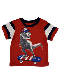 Toddler Boys Red Patriotic Skating Dinosaur T-Shirt