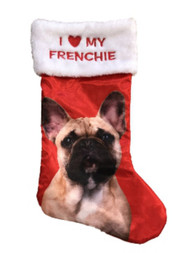 Red Satin I Love My Frenchie French Bulldog Dog Christmas Holiday Stocking