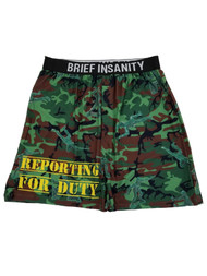 Brief Insanity Mens Green Camo Army Men Reporting For Duty Boxer Shorts