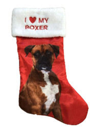 Red Satin I Love My Boxer Dog Christmas Holiday Stocking