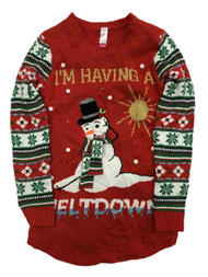 Junior Womens Red Having A Melt Down Light Up Snowman Christmas Sweater