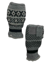 Isotoner Womens Gray & Black Nordic Knit Sherpa Soft Fingerless Flip Top Gloves