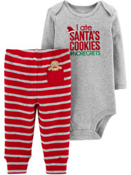 Carters Infant Boys Gray I Ate Santa's Cookies #NOREGRETS Christmas Outfit