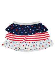 Girls Red White Blue Patriotic Ruffled Stars Stripes Tiered Layered Skirt