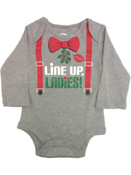 Infant Boys Gray Mistletoe Line Up Ladies Christmas Creeper Bodysuit 3/6M